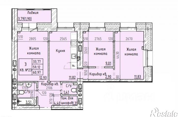 3-комн квартира в новом доме ул Горького, 59,  д. 59